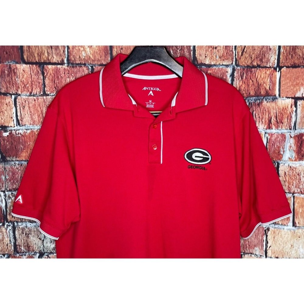 Georgia Bulldogs UGA Dawgs Red Short Sleeve Polo Shirt Men’s Medium Antigua - Picture 1 of 4